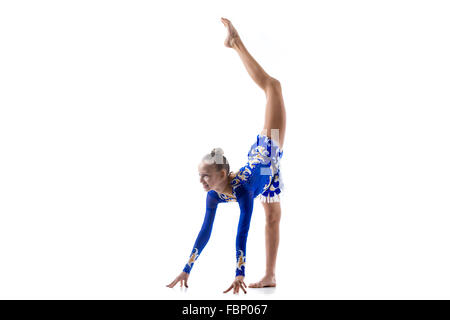 Beautiful happy smiling ballerina teenage girl wearing dancer blue ...