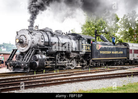 Western Maryland Scenic Railroad Baldwin 2-8-0 No 734, Cumberland, Maryland Stock Photo