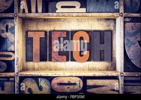 The word 'Tech' written in vintage wooden letterpress type. Stock Photo