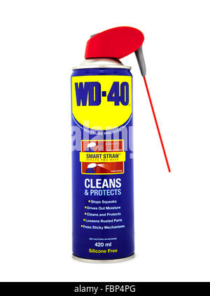 Can of WD 40 on a white background Stock Photo