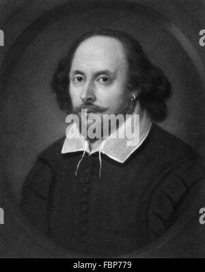 An 1849 engraving by Samuel Cousins from the 'Chandos Portrait' of William Shakespeare Stock Photo
