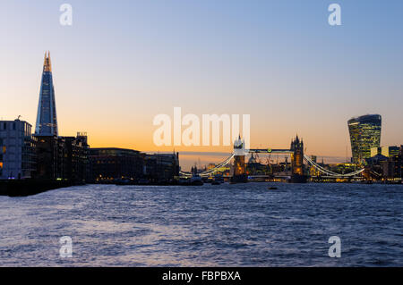 The Shard skyscraper on South Bank of river Thames at sunset, London England United Kingdom UK Stock Photo