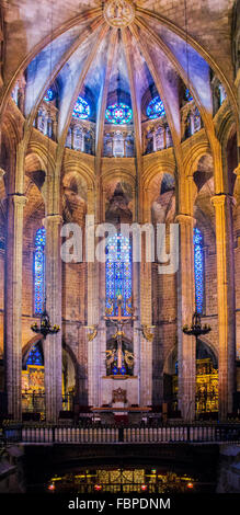 The Altar in the La Seu Cathedral in Barcelona, Spain The Barcelona Cathedral (La Seu) in Gothic district. Barcelona, Spain Stock Photo