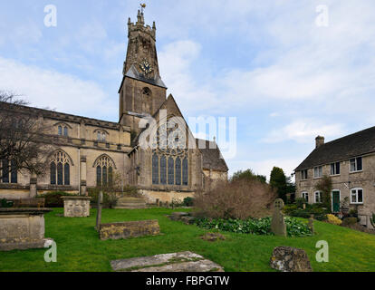 Holy Trinity Church, Minchinhampton 14th century tower with spire truncated in 1563, remainer rebuilt 1842 Stock Photo