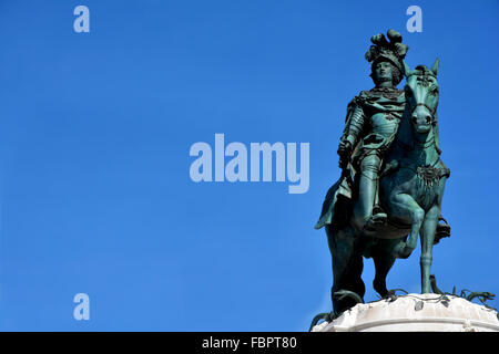 King José I bronze statue in the iconic Commerce Square in the very center of Lisbon Stock Photo