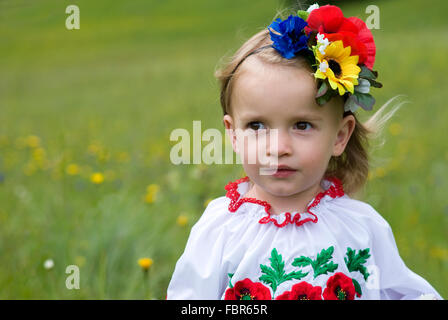 Little girl in traditional Ukrainian costume Stock Photo