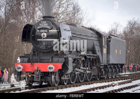 The newly restored Flying Scotsman locomotive on the East Lancashire railway. Stock Photo