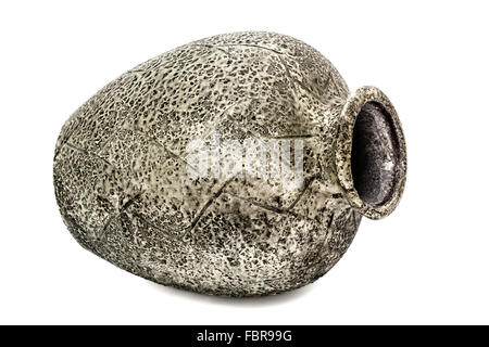 Grey ceramic vase, isolated on white background Stock Photo