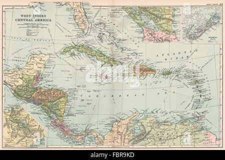 CARIBBEAN. West Indies and Central America; inset Panama Canal; Bermuda 1903 map Stock Photo