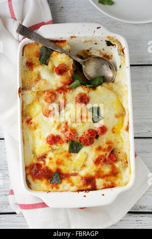 lasagna with cheese and spinach, top view Stock Photo