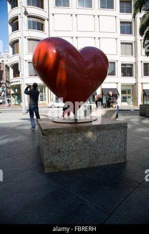 Heart sculpture in San Francisco's Union Square Park. Stock Photo