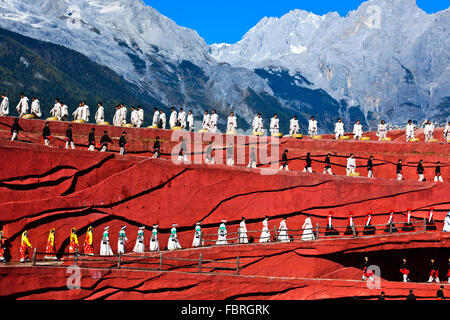 Jade Dragon Snow Mountain,Ethnicity show designed by Mr Li Jing Yenxung,who mastered Beijing Olympics,Lijiang,Yunnan,PRC,China Stock Photo