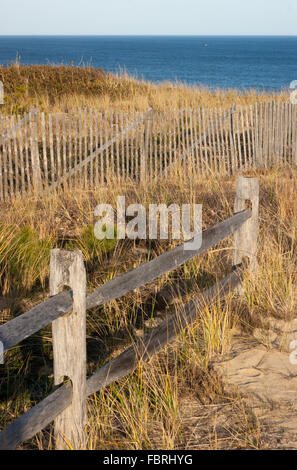 Sand Fences at Marconi Beach, on Cape Cod, Massachusetts, USA Stock Photo