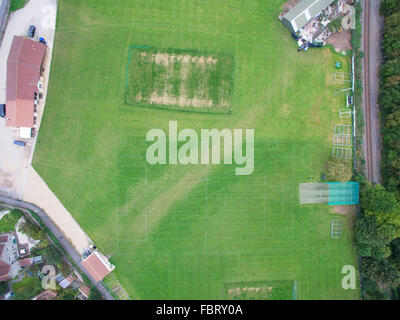 Aerial View of Football Pitch, Clubhouse and Cricket Greens Stock Photo