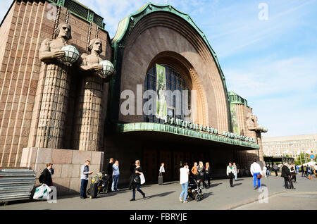 Helsinki Central railway station is a widely recognised landmark in Kluuvi, part of central Helsinki, Finland. Stock Photo