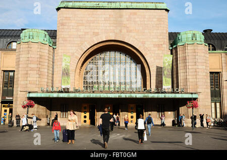 Helsinki Central railway station is a widely recognised landmark in Kluuvi, part of central Helsinki, Finland. Stock Photo