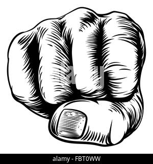 An original design of a fist hand in a vintage woodcut woodblock style Stock Photo