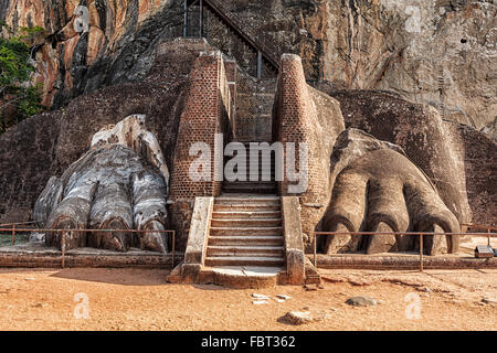 Lion paws pathway on Sigiriya rock, Sri Lanka Stock Photo