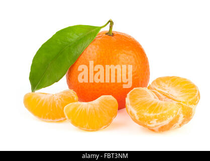 Orange tangerine with leaf isolated Stock Photo
