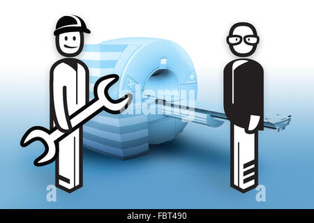 Service and business male in front of magnetic resonance tomograph Stock Photo