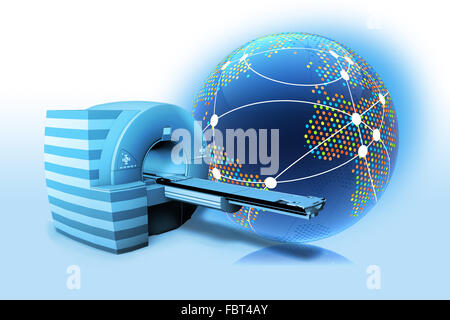 MR tompgraph with dotted globe network Stock Photo