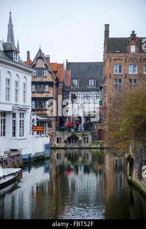 View of Bourgoensch hotel from canal, Bruges Stock Photo