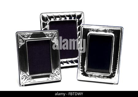 Three silver carved frame isolated on white Stock Photo