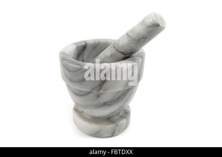 Marble mortar and pestel isolated on white Stock Photo