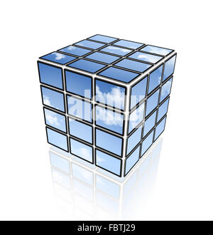 Video cube of flat sky tv screens Stock Photo