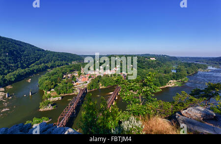 Panorama over Harpers Ferry from Maryland Heights Stock Photo