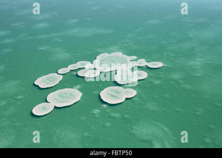 Round salt crystals of the Dead Sea close-up in the rays of the sun ...
