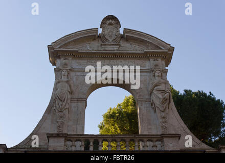 ROME. ITALY - JANUARY 1 2015: Detail of Palantine Hill Entrance Arch, with its inscription Stock Photo