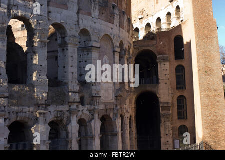 ROME, ITALY - JANUARY 1 2015: Close up of the outer and inner walls of Colosseum in Rome, Italy Stock Photo