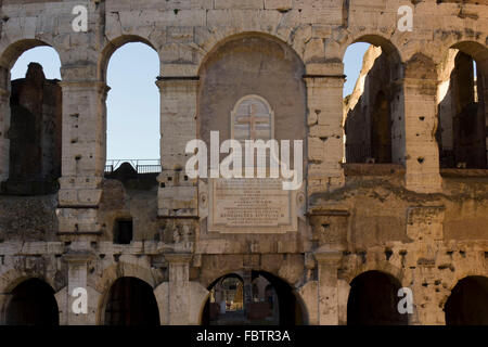 ROME, ITALY - JANUARY 1 2015: Close up of the inscription to Pope Benedict on the Colosseo walls in Rome, on its eastern side Stock Photo