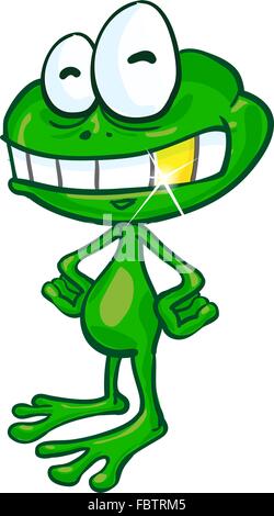 fun frog cartoon with gold tooth on white background Stock Vector