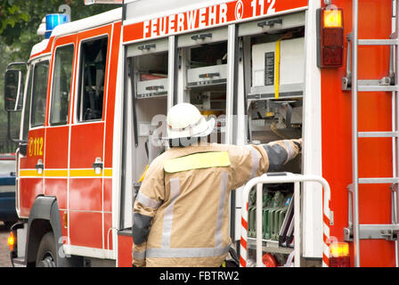 german firefighter Stock Photo