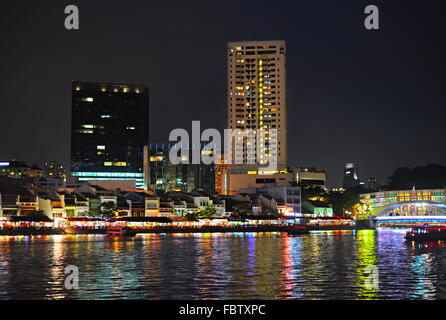 Historical Boat quay district in Singapore at night Stock Photo