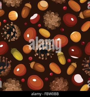 Autumn seamless background with various nuts. Vector illustration. Stock Vector