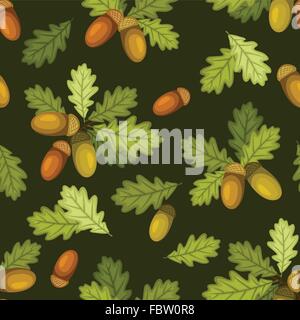 Seamless pattern with acorns and oak leaves. Vector illustration. Stock Vector