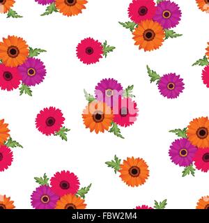 Seamless pattern with colorful gerbera flowers. Vector illustration. Stock Vector