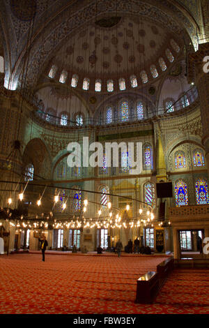 ISTANBUL, TURKEY - November 28, 2015: The Suleymaniye Mosque interior on November 28, 2015 in Istanbul, Turkey. Stock Photo