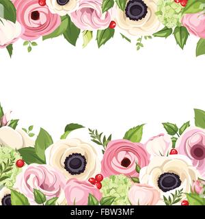 Vector illustration pink flower frame isolated white background with ...