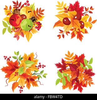 Autumn leaves bouquets. Vector illustration. Stock Vector