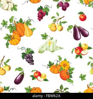 Seamless pattern with various vegetables and fruits. Vector illustration. Stock Vector