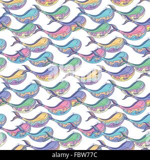 Colorful vector sea pattern in sketch style with sea fishes Stock Vector