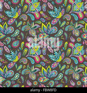 Seamless vector texture with colorful rainbow ethnic ornamental print isolated on brown background for design Stock Vector