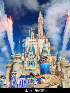 Cinderella Castle and fireworks, Magic Kingdom, Disney Stock Photo