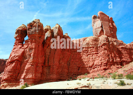 Monoliths of red rock called the Garden of Eden in Arches National Park near Moab Utah, USA Stock Photo