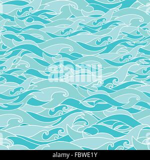 Blue seamless sea vector background with waves Stock Vector