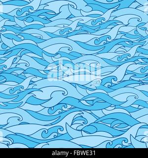 Blue seamless sea vector background with waves Stock Vector